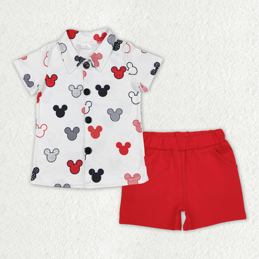 preorder BSSO1387  White Mickey Mouse Polo short sleeve top red shorts sets Boys boutique outfit 202502