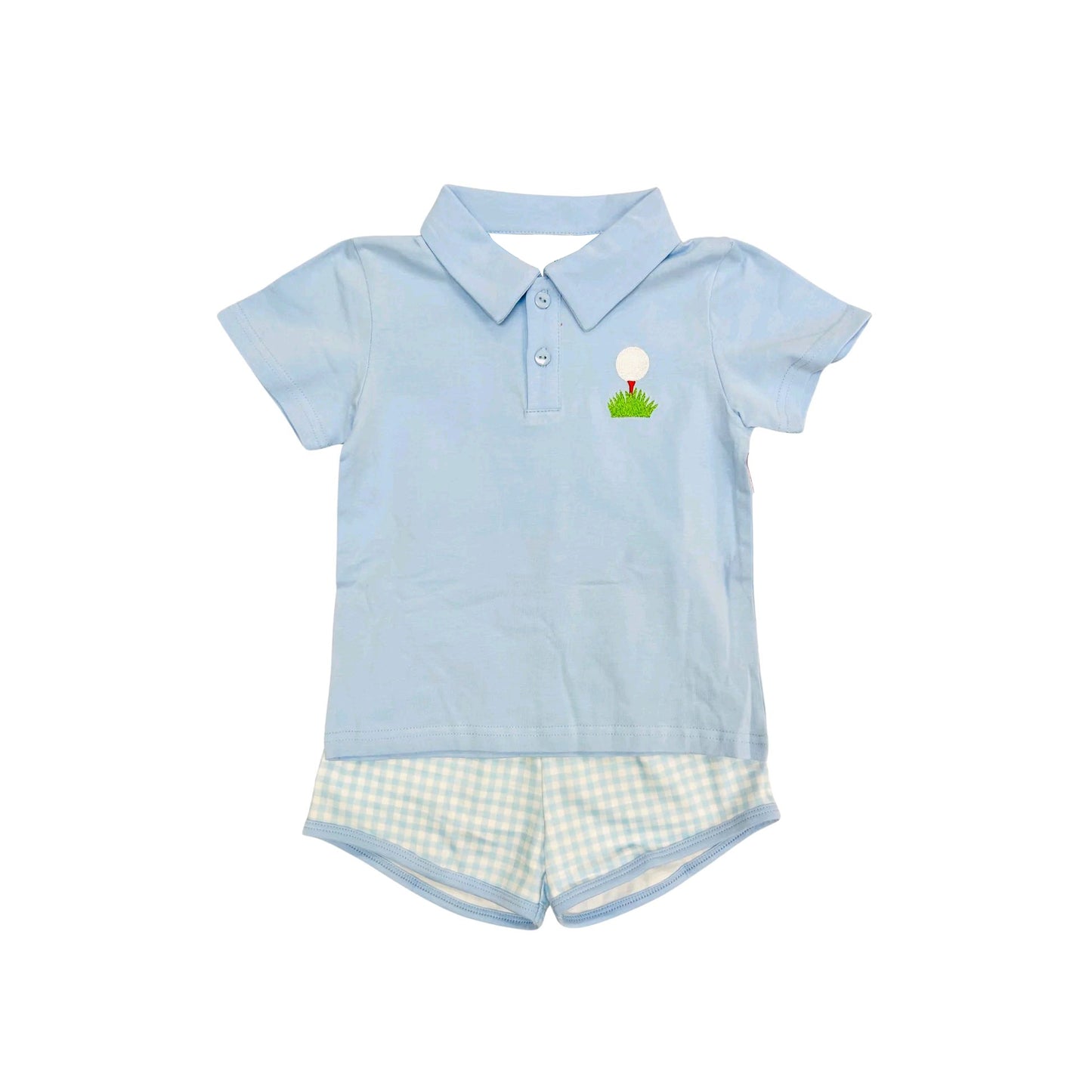 preorder BSSO1409 Golf ball Blue Polo Short Sleeve Top Green Plaid Shorts set Boys boutique outfit 202503