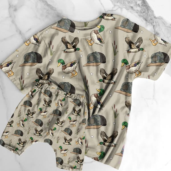 preorder BSSO1415 Duck hunting Grey Green short sleeve Top shorts set boys boutique outfit 202503