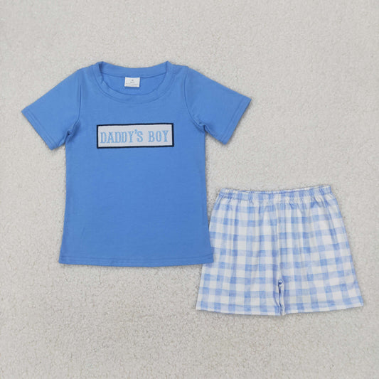 BSSO1433 Embroidered Daddy's Boy Blue Plaid Short Sleeve Top Shorts Sets Boys Boutique Outfit 202504 RTS