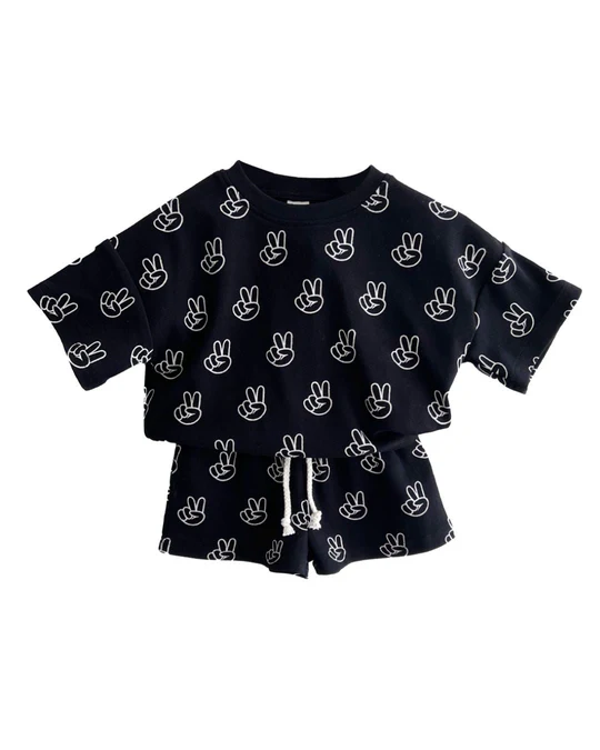 preorder BSSO1440 Black Handssors Short Sleeve Top Shorts Sets Boys Boutique Outfit 202503