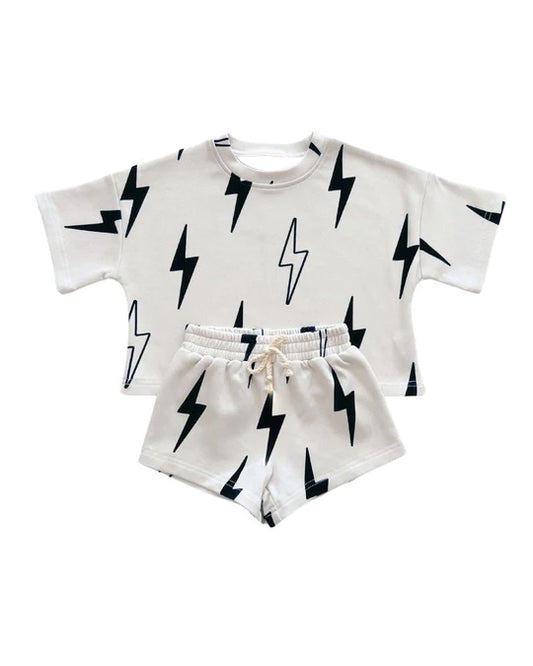 preorder BSSO1442 White Lightning Short Sleeve Top Shorts Sets Boys Boutique Outfit 202503