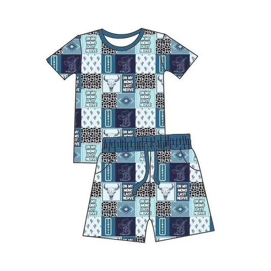 preorder BSSO1458  Alpine Bullhead Plaid Cactus Blue Short Sleeve Top Shorts Pajamas Sets Boutique Boys Outfits 202503