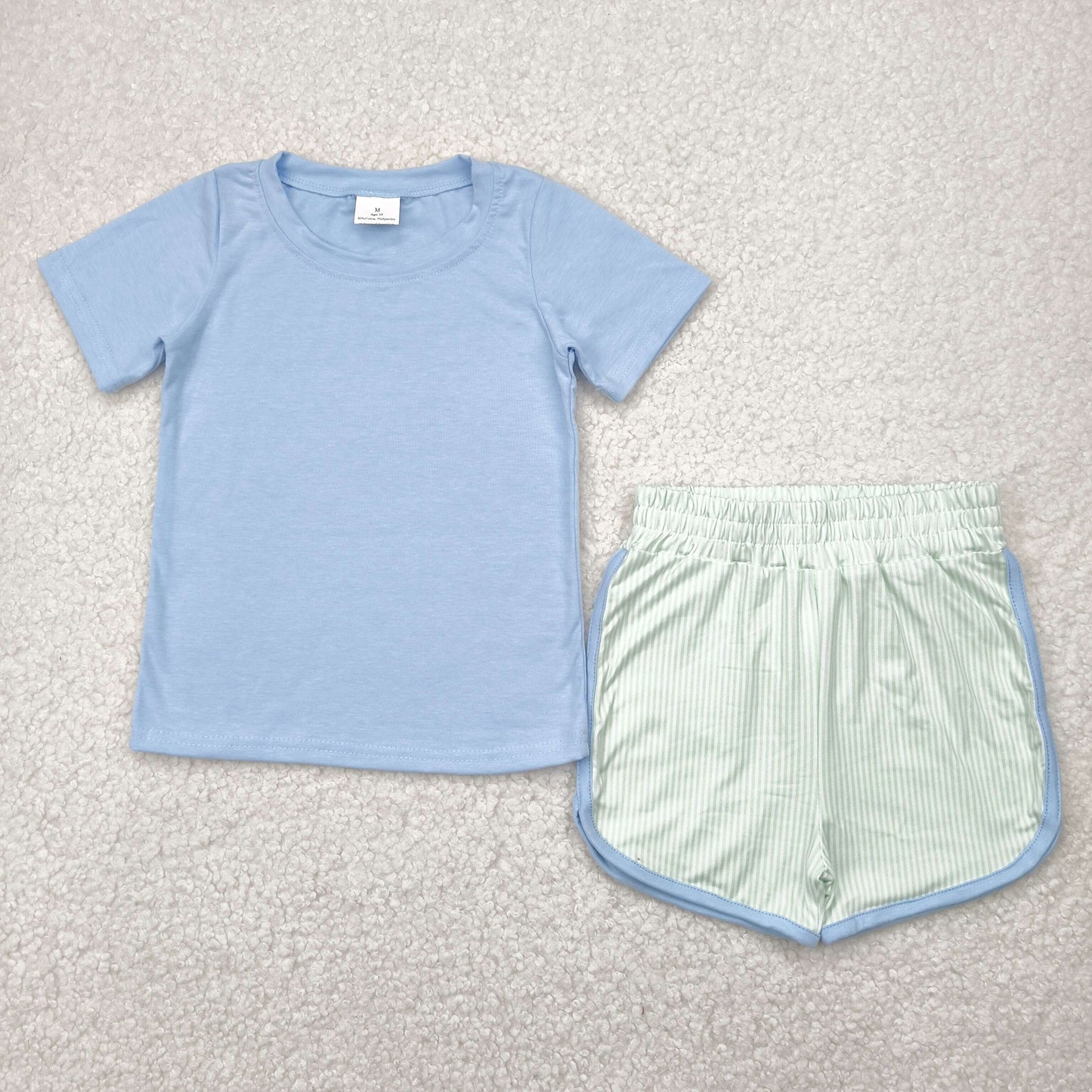 BSSO1481 Blue Short Sleeve Green Stripe Shorts Sets Boys Boutique Outfits 202505 RTS