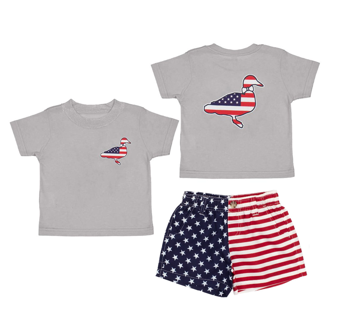 preorder BSSO1505 4th of July Duck Grey Short Sleeve Star Stripe Denim Shorts Sets Boys Boutique Outfits 202504