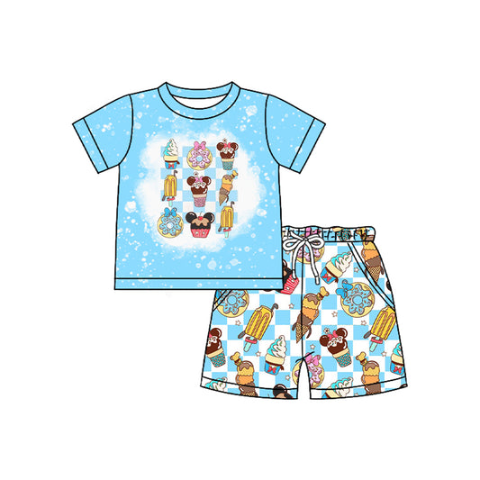 preorder BSSO1509 Cartoon Mickey Ice Cream Blue Short Sleeve Shorts Sets Boys Boutique Outfit 202504