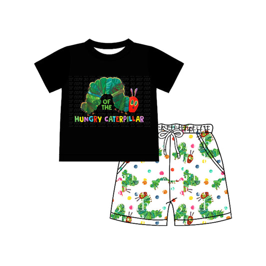 preorder BSSO1511 Caterpillar Black Short Sleeve Shorts Sets Boys Boutique Outfit 202504