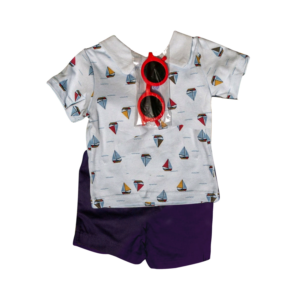 preorder BSSO1532 Sailboat White Purple Short Sleeve Shorts Sets Boys Boutique Outfits 202505