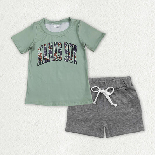 BSSO1542 mama's boy camo letter green short sleeve grey shorts sets boys boutique outfits 202506 RTS