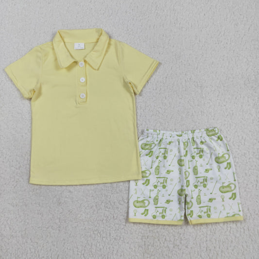 BSSO1546 Yellow Polo Short Sleeve Shorts Set Boys Boutique Outfits 202508 RTS