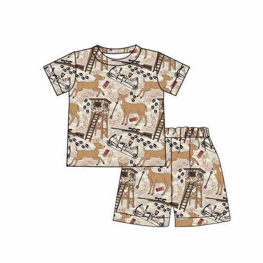 MOQ 8 Preorder BSSO1559 Deer Hunting Short Sleeves Shorts Boys Set 202510
