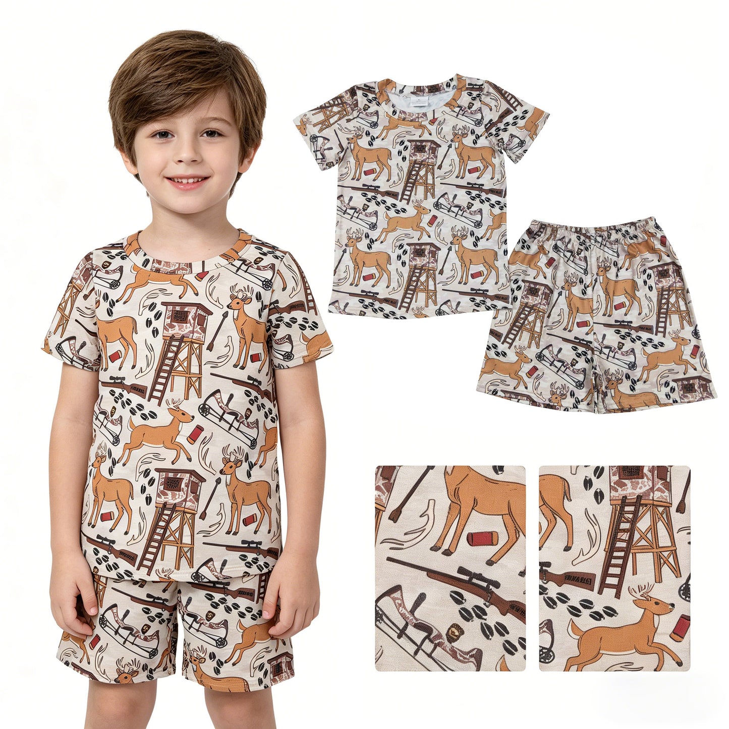 BSSO1559 Deer Hunting Short Sleeves Shorts Boys Set 202604 RTS