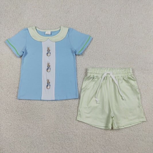 Sibling Matching Clothes Embroidered Easter Bunny Doll Collar Light Blue Sets 202603 RTS