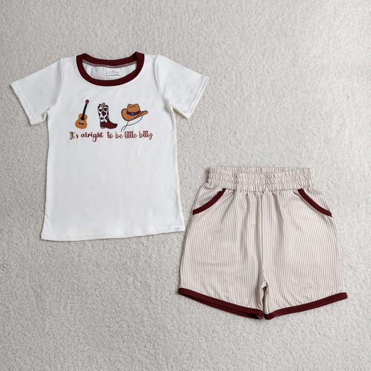 BSSO1578 it's alright to be little bitty Guitar Boots Hats Short Sleeve Shorts Boys Set 202606 RTS