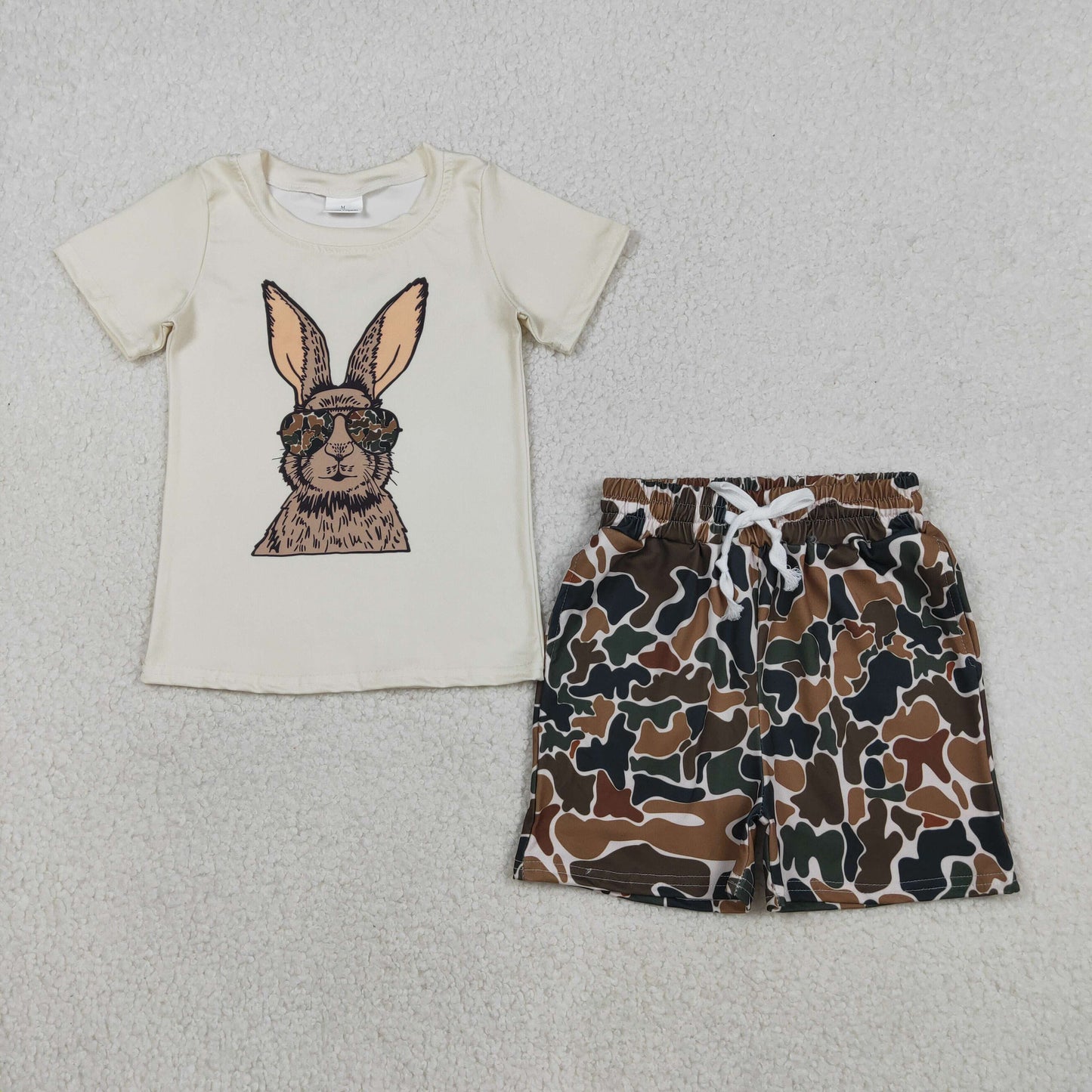 BSSO1582 Embroidered Easter Bunny Short Sleeve Camouflage Shorts Boys Set 202511 RTS