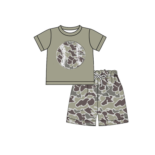 MOQ 5 preorder BSSO1594 Gray Green Camouflage Baseball Short Sleeve Shorts Boys Set 202510
