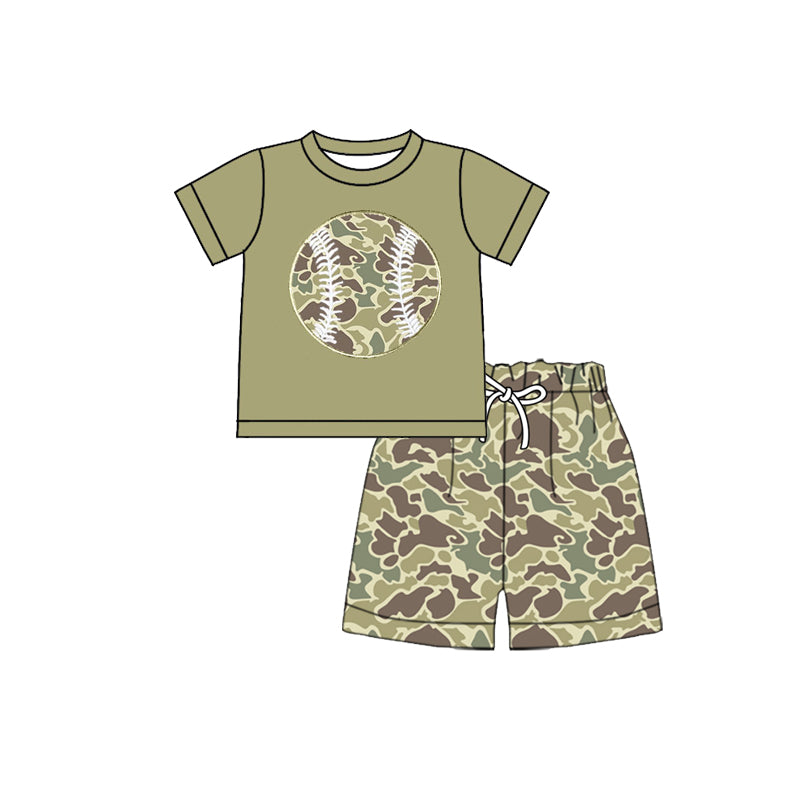 MOQ 5 preorder BSSO1595 Light Brown Green Camouflage Baseball Short Sleeve Shorts Boys Set 202510