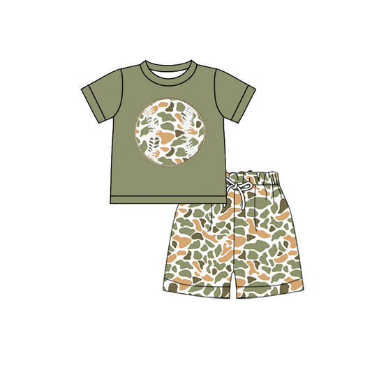 MOQ 5 preorder BSSO1600 Orange Green Camouflage Baseball Short Sleeve Shorts Boys Set 202510