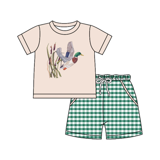 MOQ 5 preorder BSSO1638 Duck Beige Short-Sleeve Green Plaid Shorts Boys Sets 202510