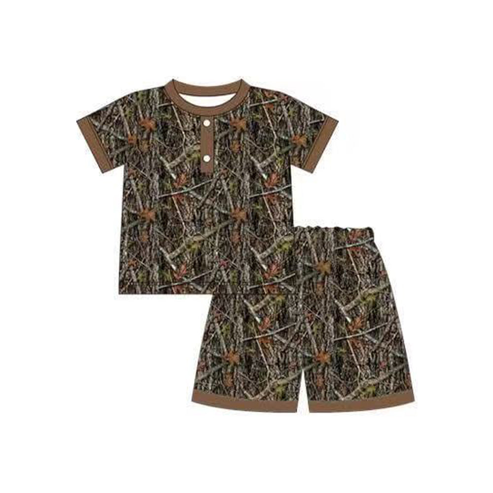 MOQ 5 PCS preorder BSSO1651 Branches and Leaves Dark Brown Short Sleeve Shorts Boys Sets 202511