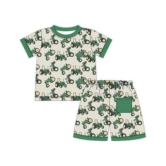 MOQ 5 PCS preorder BSSO1655 Trucks Green Short Sleeve Shorts Boys Sets 202511