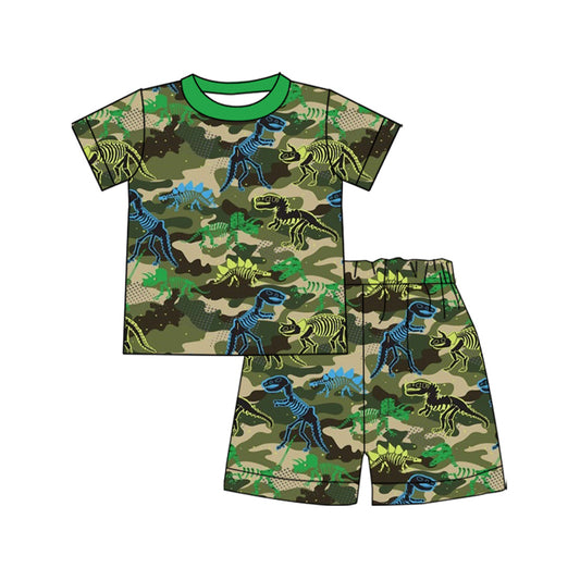 MOQ 5 PCS preorder BSSO1663 Dinosaur Green Camouflage Short-Sleeve Shorts Boys Sets 202511