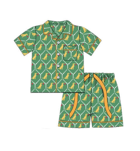 MOQ 5 PCS preorder BSSO1664 Puppy Flag Green Buttons Short-Sleeve Shorts Boys Pajama Set 202511