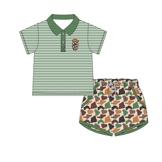 MOQ 5 PCS preorder BSSO1678 Easter Carrots Green Stripe Polo Short-Sleeve Camouflage Shorts Boys Sets 202511