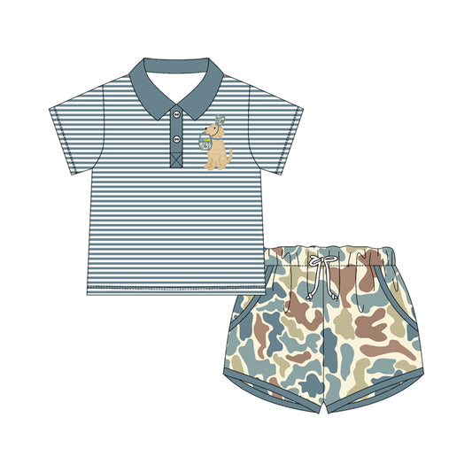 MOQ 5 PCS preorder BSSO1679 Easter Colored Eggs Blue Stripe Polo Short-Sleeve Camouflage Shorts Boys Sets 202511