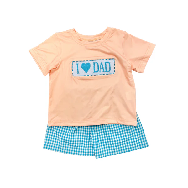 MOQ 5 PCS preorder BSSO1690 I Love DAD Orange Short-Sleeve Blue Plaid Shorts Boys Sets 202511