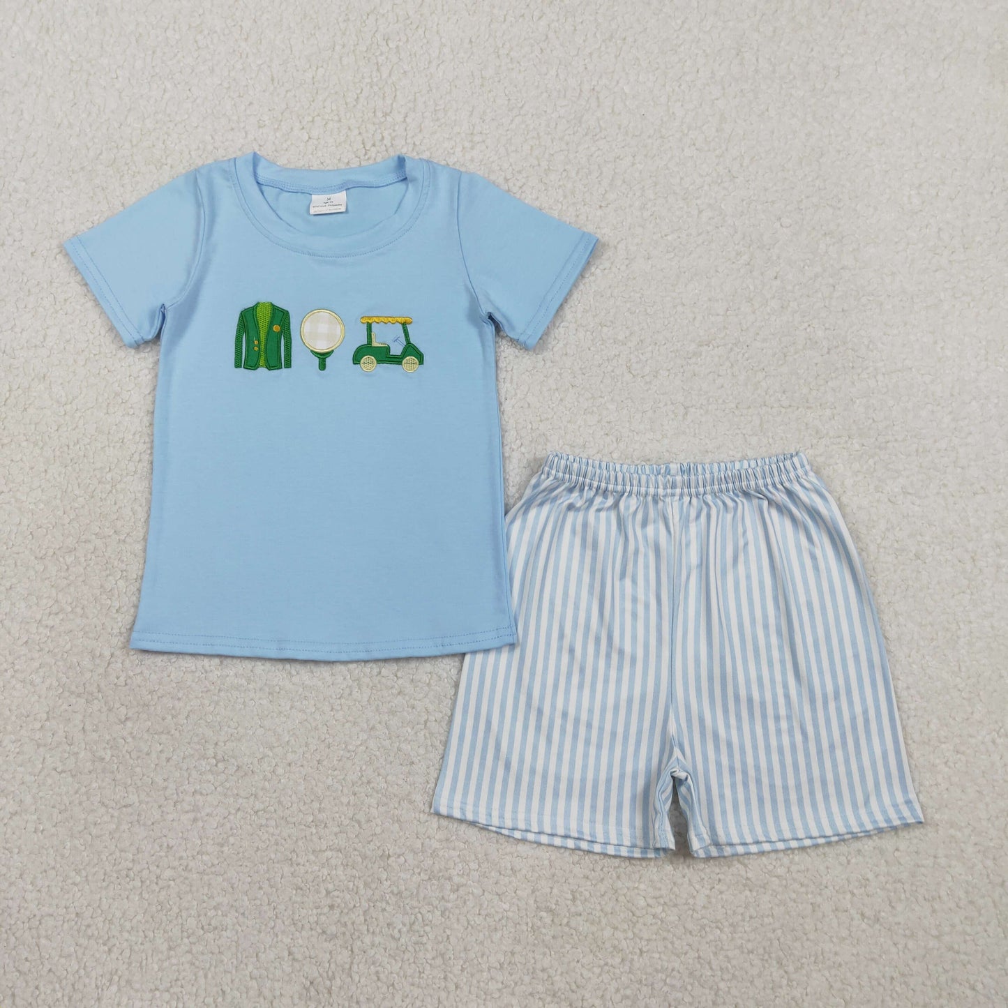 BSSO1696 Embroidered Golf Blue Short-Sleeve Stripe Shorts Boys Sets 202601 RTS