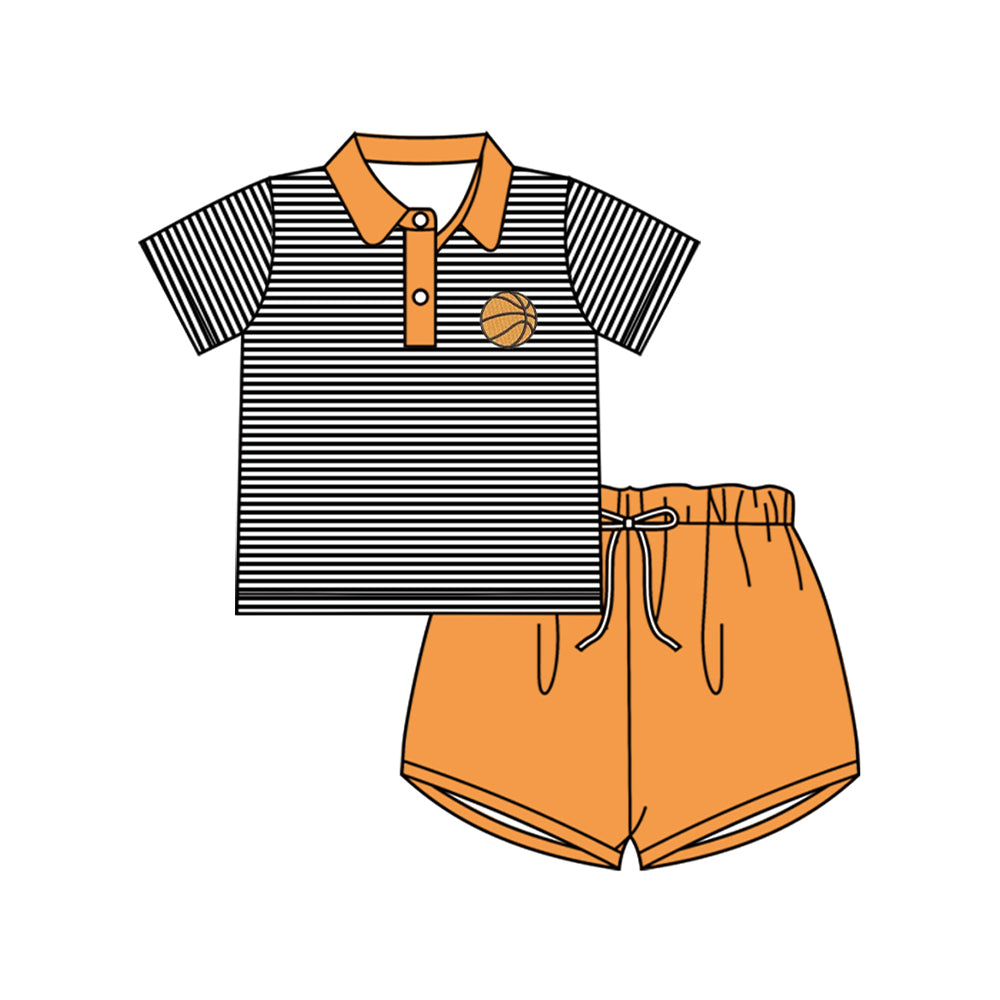 MOQ 5 PCS preorder BSSO1700 Basketball Black Stripe Orange Polo Short-Sleeve Shorts Boys Sets 202511
