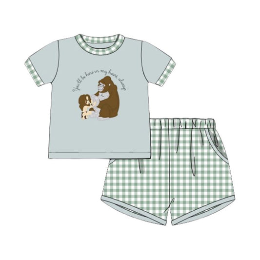 MOQ 5 PCS preorder BSSO1702 You'll be here in my Heart, Always Scarlet Short-Sleeved Green Plaid Short-Sleeve Shorts Boys Sets 202511