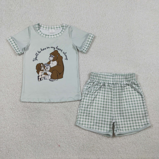 BSSO1702 You'll be here in my Heart, Always Scarlet Short-Sleeved Green Plaid Short-Sleeve Shorts Boys Sets 20260119 RTS