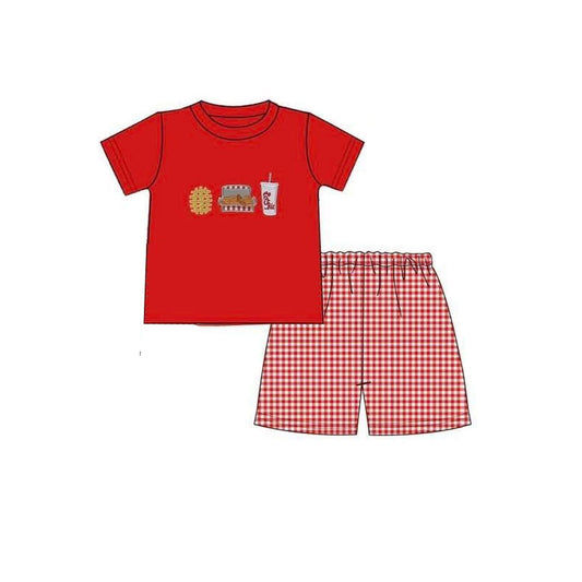 MOQ 5 PCS preorder BSSO1712 Chick Snacks Red Short Sleeve Plaid Shorts Boys Sets 202511