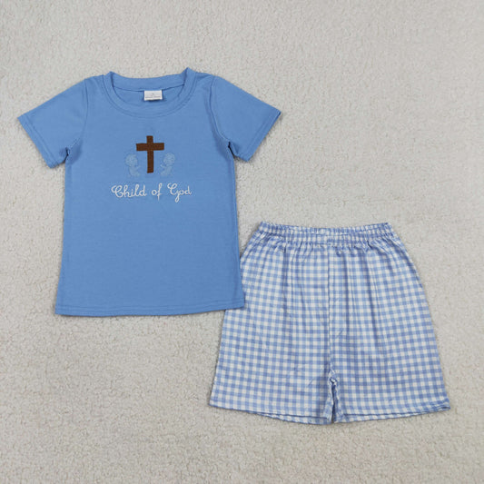 Sibling Matching Clothes Embroidered Easter Cross Pink Blue Kids Clothes Sets 202604 RTS