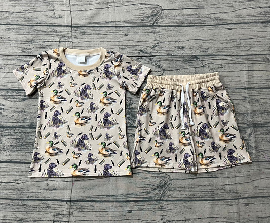 NO MOQ preorder BSSO1727 Puppy Duck Hunting Gray Green Short Sleeve Shorts Boys Sets 202512
