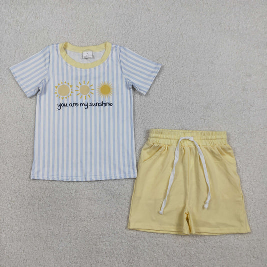 BSSO1734 You are my sunshine - sun Blue Stripe Short Sleeve Yellow Shorts Boys Sets 202602 RTS