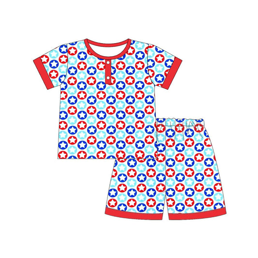 MOQ 5 PCS preorder BSSO1735 4th of July Red Blue Star Short Sleeve Shorts Boys Sets 202511