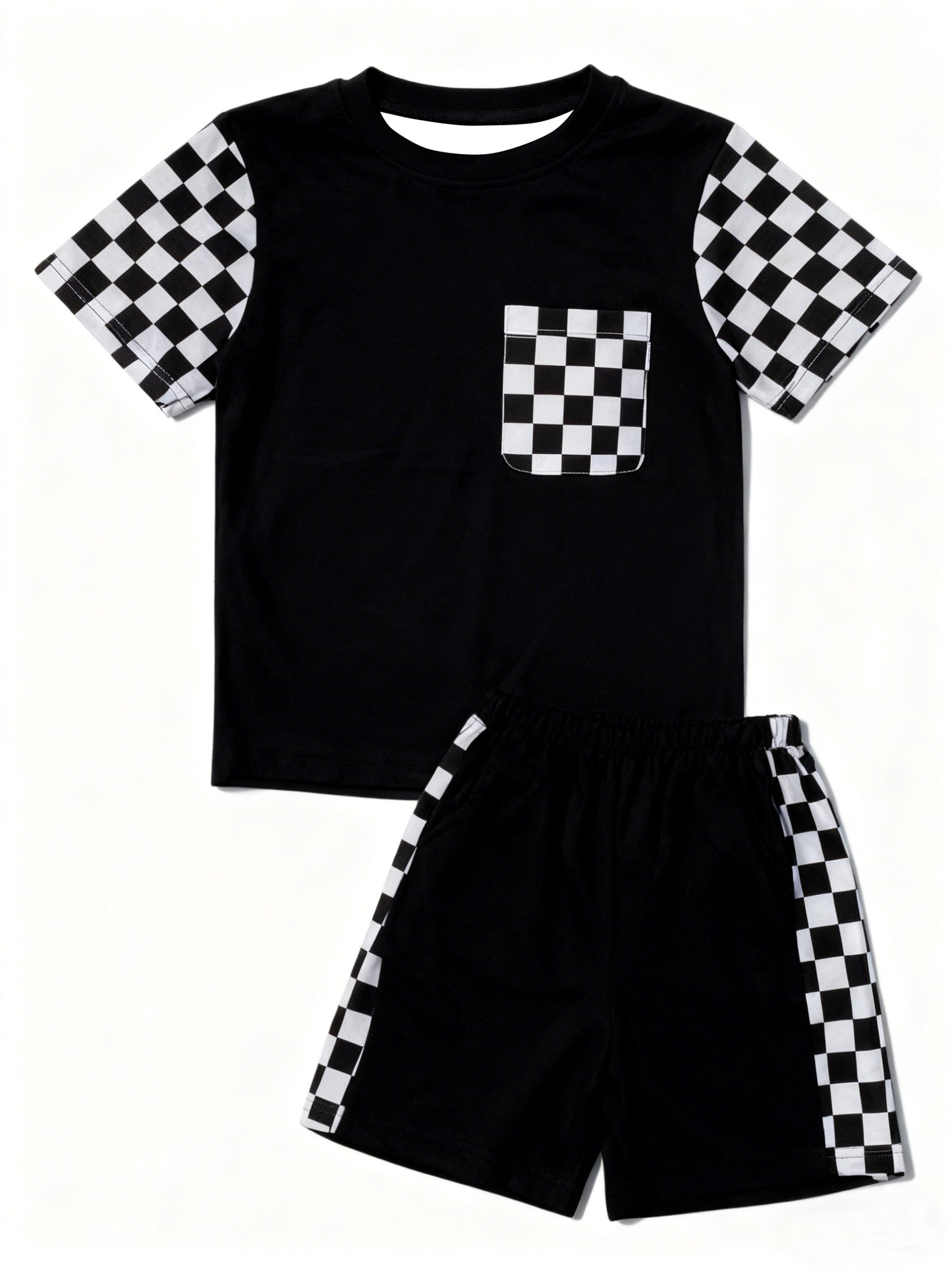 MOQ 5 PCS preorder BSSO1739 Black White Plaid Short Sleeve Shorts Boys Sets 202511