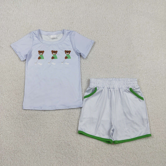 BSSO1757 Golf Bear Blue Short Sleeve Stripe Shorts Boys Sets 202601 RTS