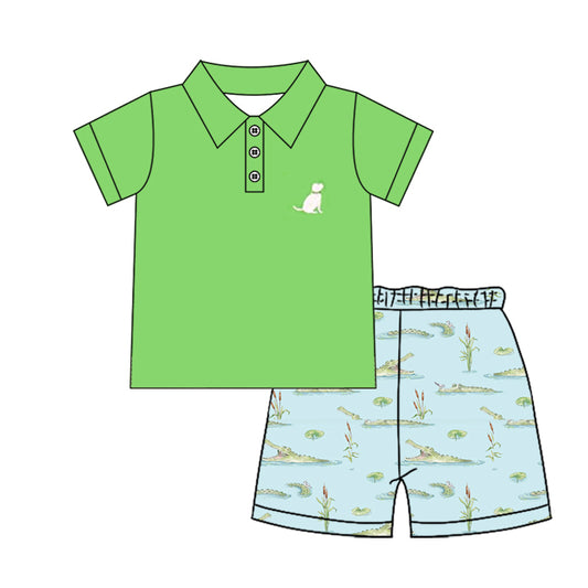 MOQ 5 PCS preorder BSSO1758 Puppy Green Polo Short Sleeve Shorts Boys Sets 202512