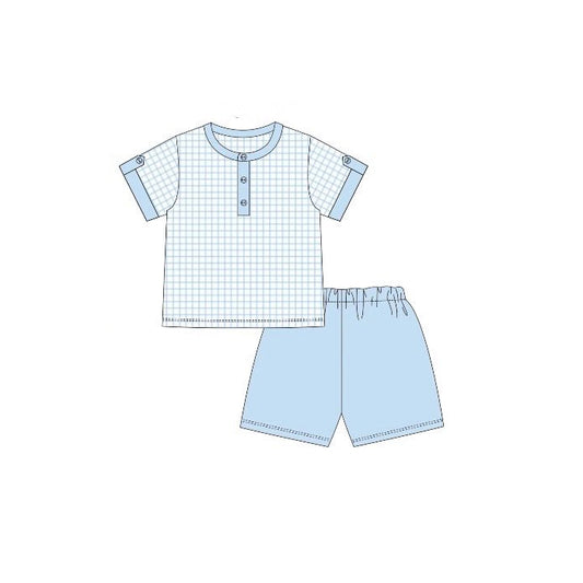 MOQ 5 PCS preorder BSSO1763 Blue Plaid Short Sleeve Shorts Boys Sets 202512