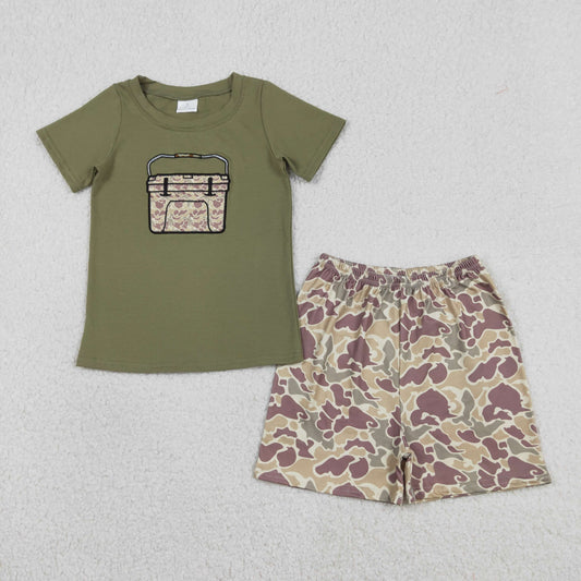 BSSO1767 Embroidered Camouflage Toolbox Army Green Short Sleeve Shorts Boys Sets 202601 RTS