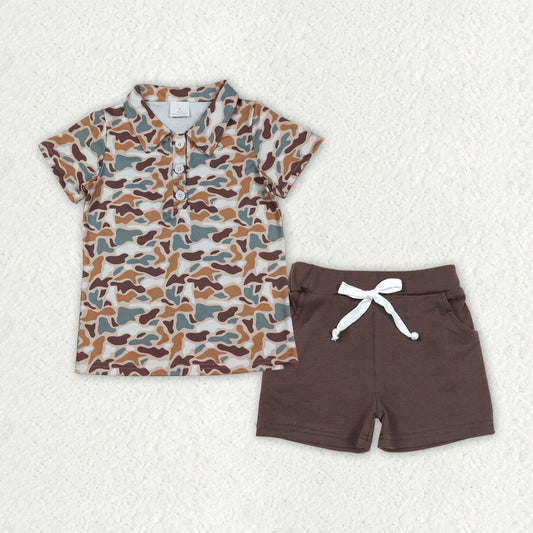 BSSO1781 Brown Camouflage Polo Short Sleeve Shorts Boys Sets 202512 RTS