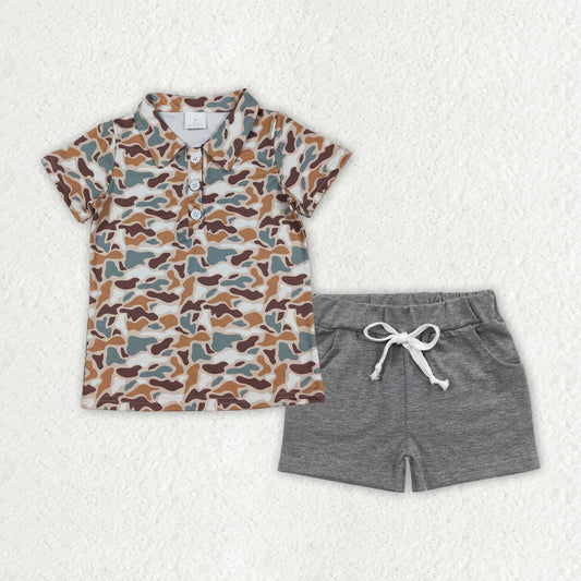 BSSO1782 Brown Camouflage Polo Short Sleeve Gray Shorts Boys Sets 202512 RTS