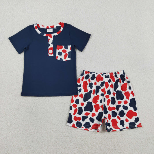BSSO1783 Camouflage Pocket Navy Short Sleeve Shorts Boys Sets 202601 RTS
