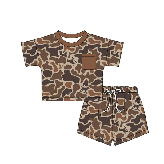 MOQ 5 PCS preorder BSSO1791 Puppy Pocket Brown Camouflage Short Sleeve Shorts Boys Sets 202512