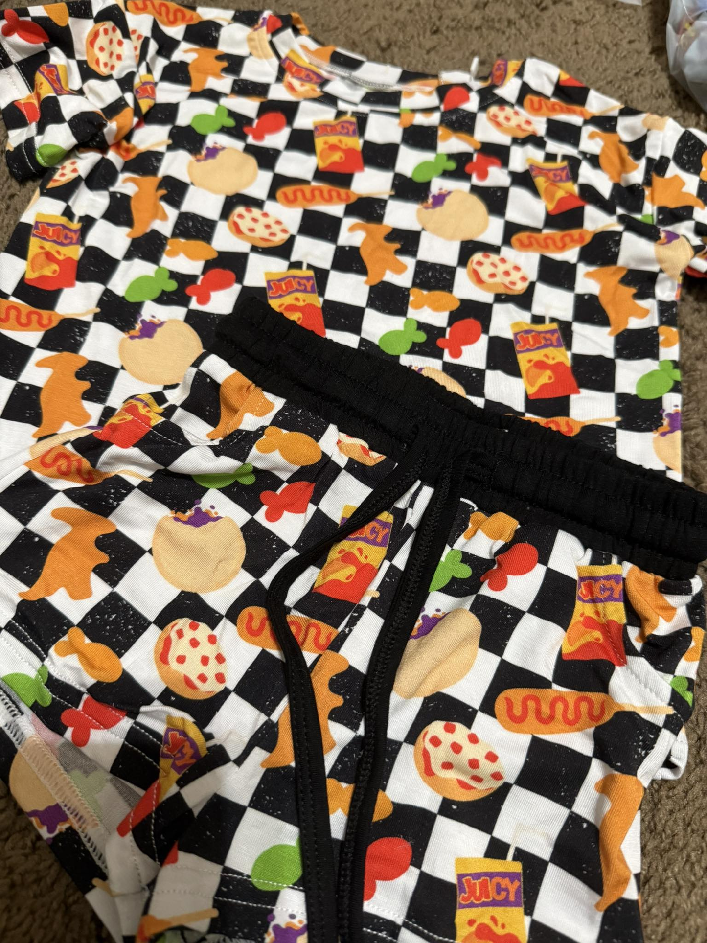 MOQ 5 PCS preorder BSSO1796 Hot Dog Snack Black Plaid Short Sleeve Shorts Boys Sets 202512