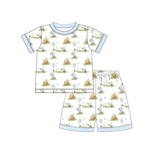 MOQ 5 PCS preorder BSSO1797 Balloon Bear Blue White Short Sleeve Shorts Boys Pajama Set 202512